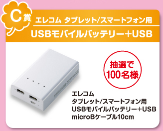 C賞　エレコム　タブレット/スマートフォン用　USBモバイルバッテリー+USB